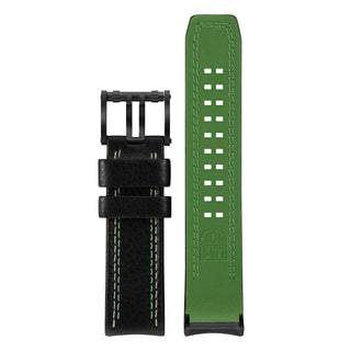 Leather Strap, 26 mm, Black/Green